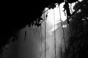 chilling underneath a waterfall